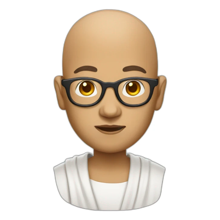 monk with bald head and glasses wearing t-shirt sticker