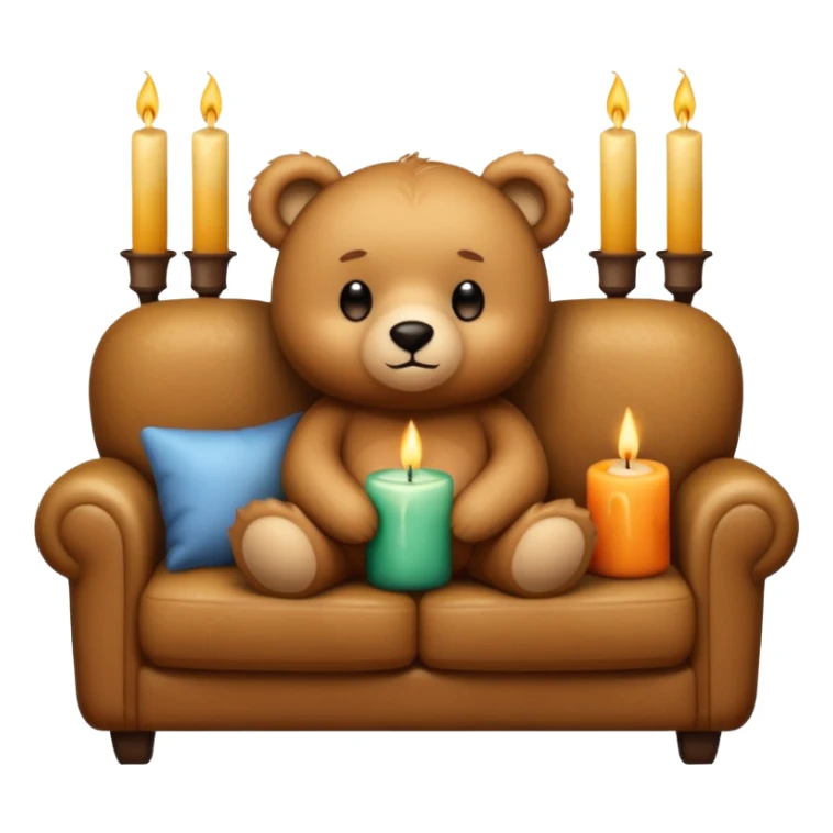 Cozy teddy bear watching tv on couch with candles on sticker