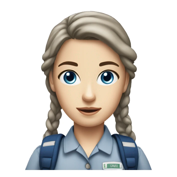a white girl walking with a backpack on her back blue eyes in uniform sticker