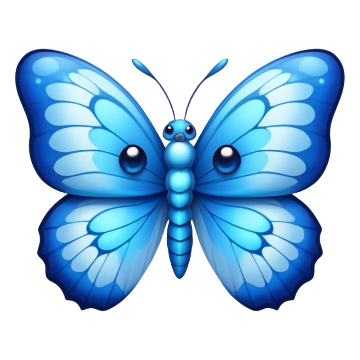 Cinematic Realistic Cute Blue Butterfly Portrait Emoji, Head tilted playfully and inquisitively, featuring beautifully patterned sapphire wings with intricate venation and a charming, petite body with round, sparkling eyes full of gentle curiosity, rendered with lifelike detail and warm natural highlights, high shine, affectionate and spirited, styled with a touch of whimsical garden magic, soft glowing outline, capturing the essence of a mischievous yet lovable blue butterfly that seems ready to flutter playfully into your arms! sticker