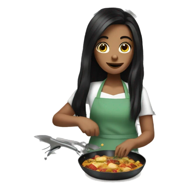 Pale girl with long black hair cooking dinner  sticker