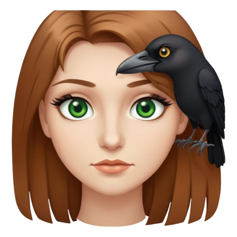 Light brown hair green eyes with long lashes and a crow  sticker