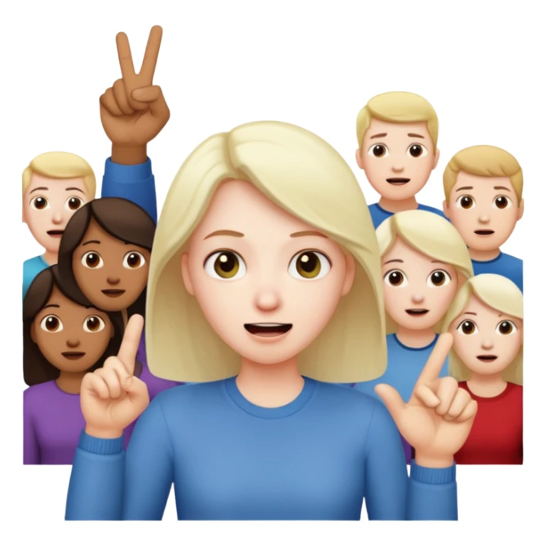 A person in the front row feeling scared, with the audience HAPPY AND POINTING FINGER. sticker