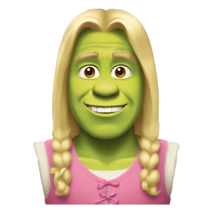 shrek with pink bow in his long blonde hair  sticker