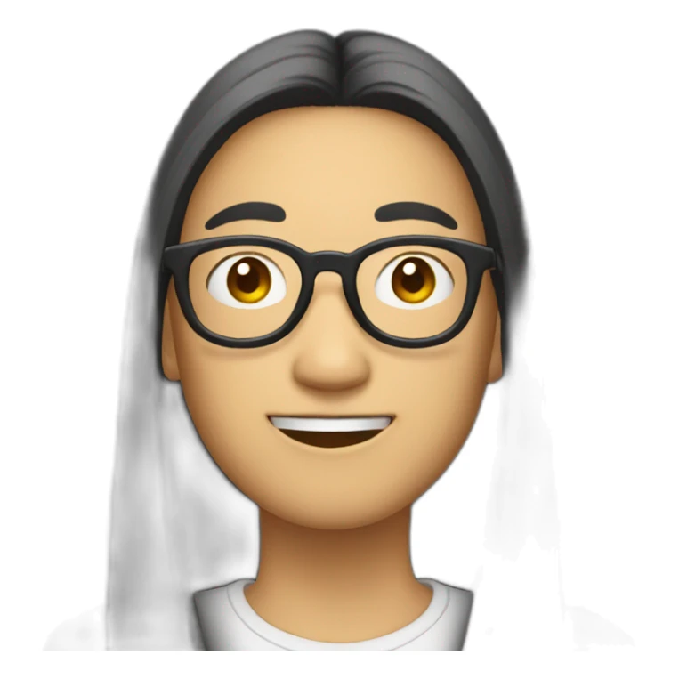 an asian with very rounded glasses and black long hairs sticker