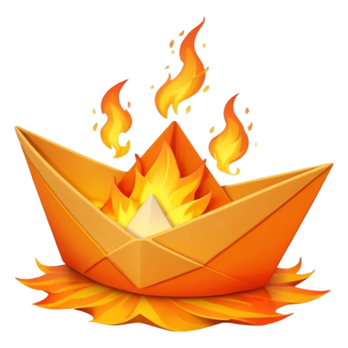 un barco de papel en llamas sticker