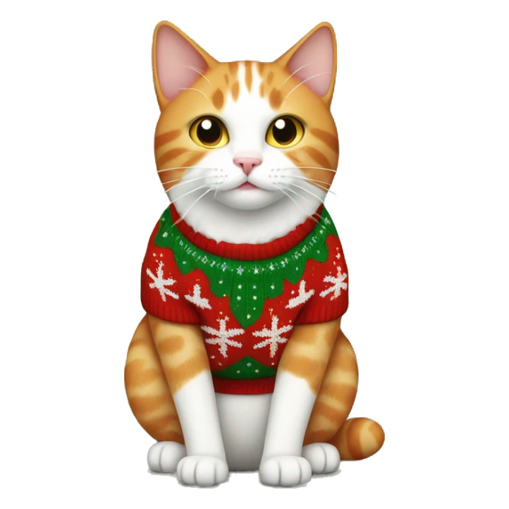 Ginger and white cat wearing a Christmas sweater sticker