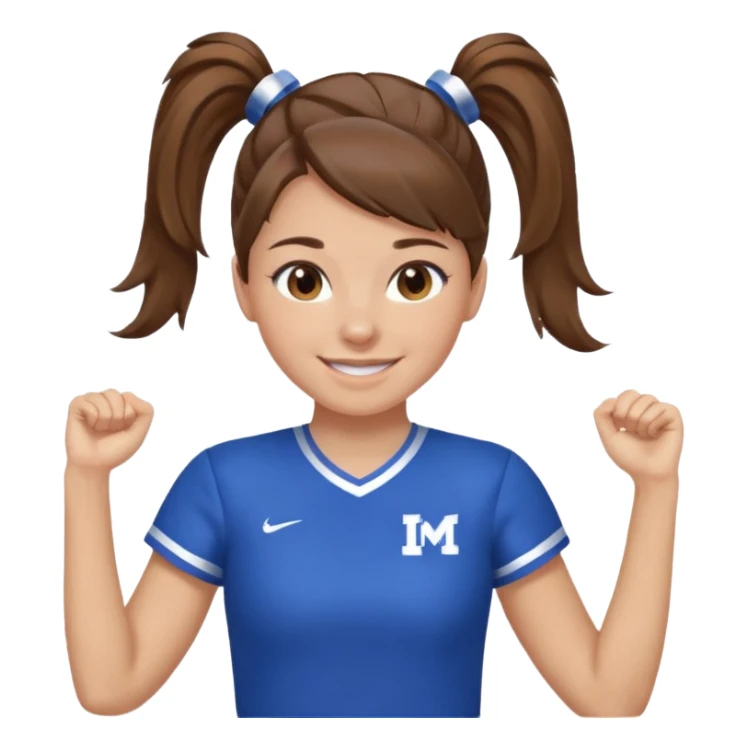 brown hair blue cheerleading shirt no bangs with a high pony tail smiling sticker