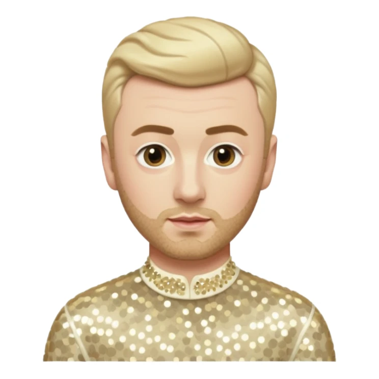 Sam Smith with blonde hair and short beard, cream sequin outfit sticker