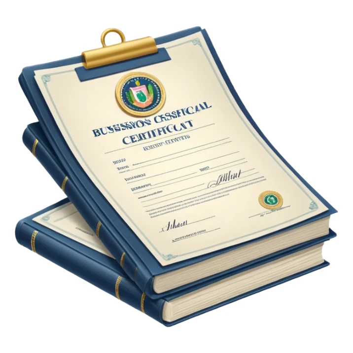 a stack of fiscal documents and a business registration certificate sticker