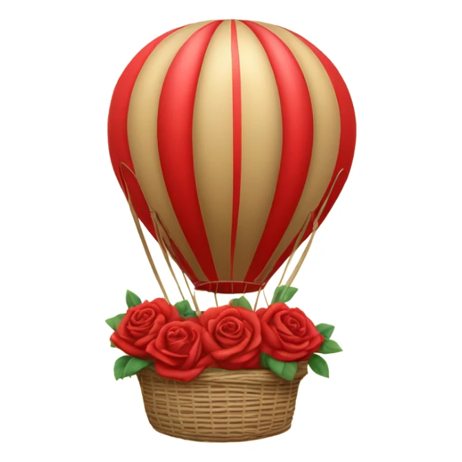 red hot air balloon and beige basket with roses sticker