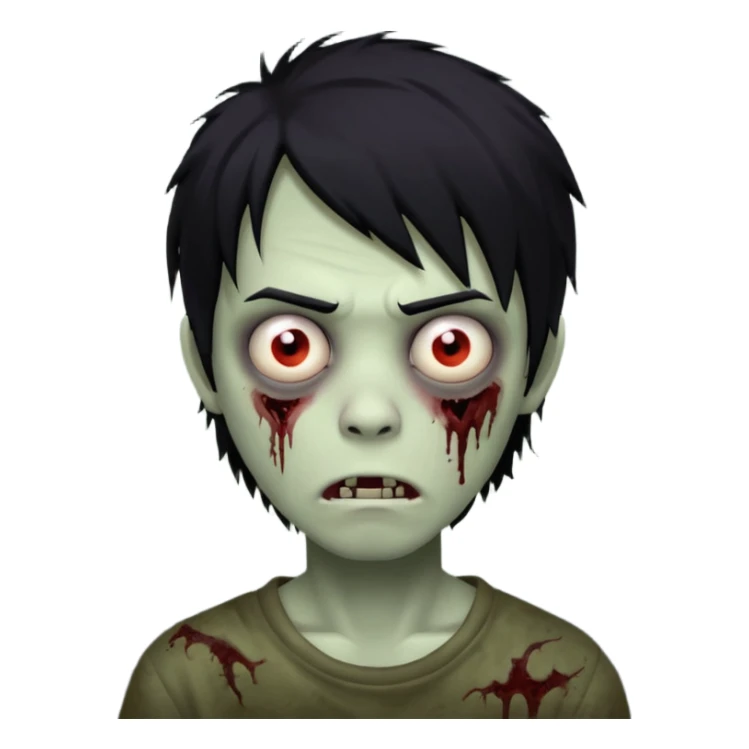 Boy, zombie, black hair, medium long, emo, shaggy, dark, spooky, creepy expression sticker