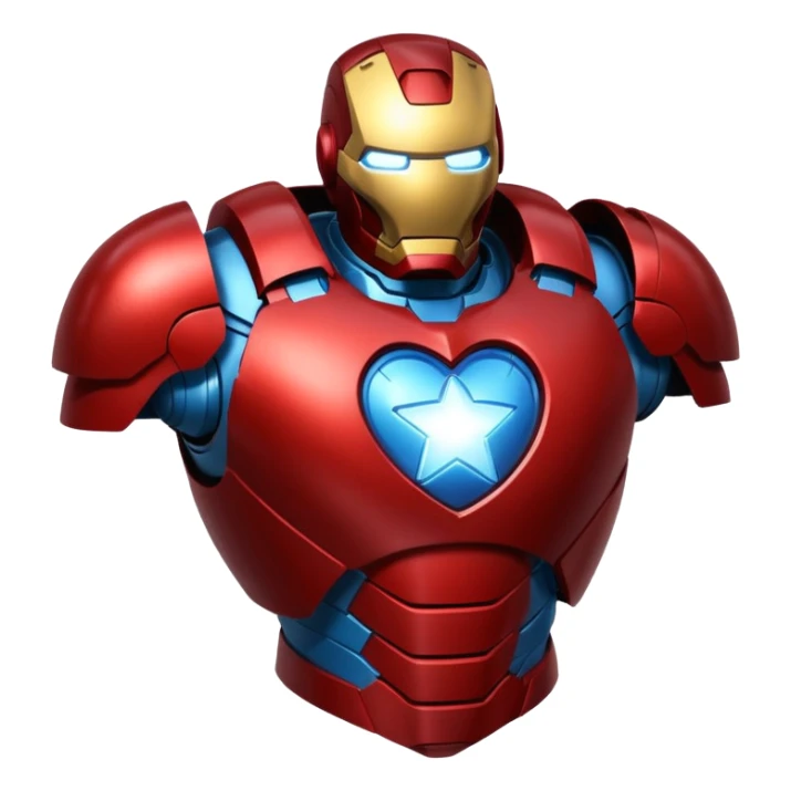 A red Iron Man suit heart with a glowing blue star in the center sticker