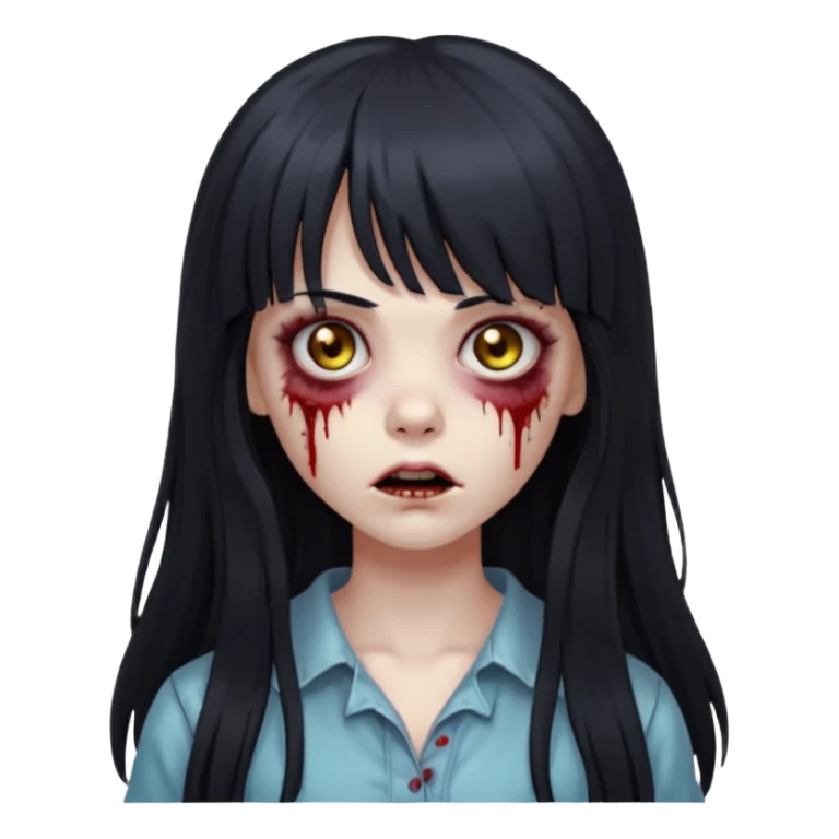 zombie girl with long black hair and bangs sticker