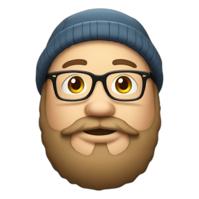 Fat man with beenie on head, beard and glasses sticker