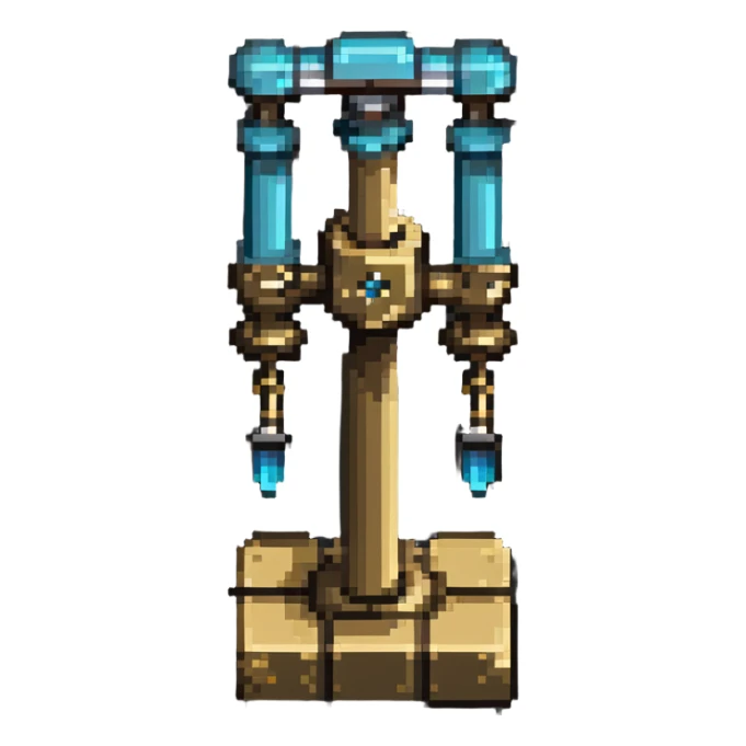 brass mechanical press from Create mod, Minecraft pixel art style, detailed brass and iron sticker