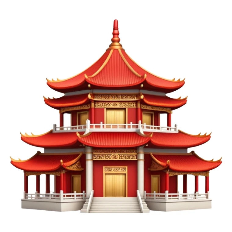Traditional Chinese architecture with pagoda roofs, red columns, ornate details sticker