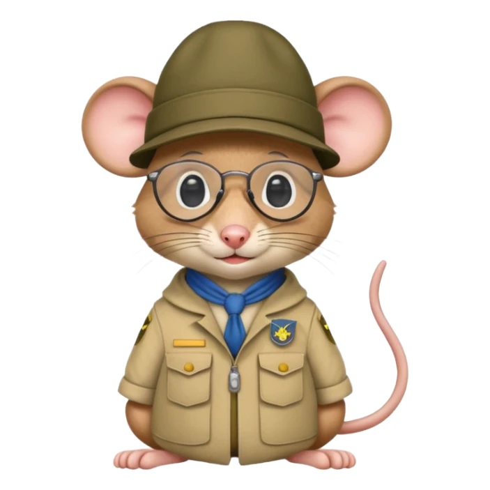 humaniod mice with a scout hat with glasses sticker