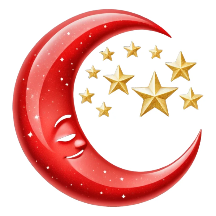 Beautiful sparkly glittery shiny pretty red crescent and stars scenery sticker