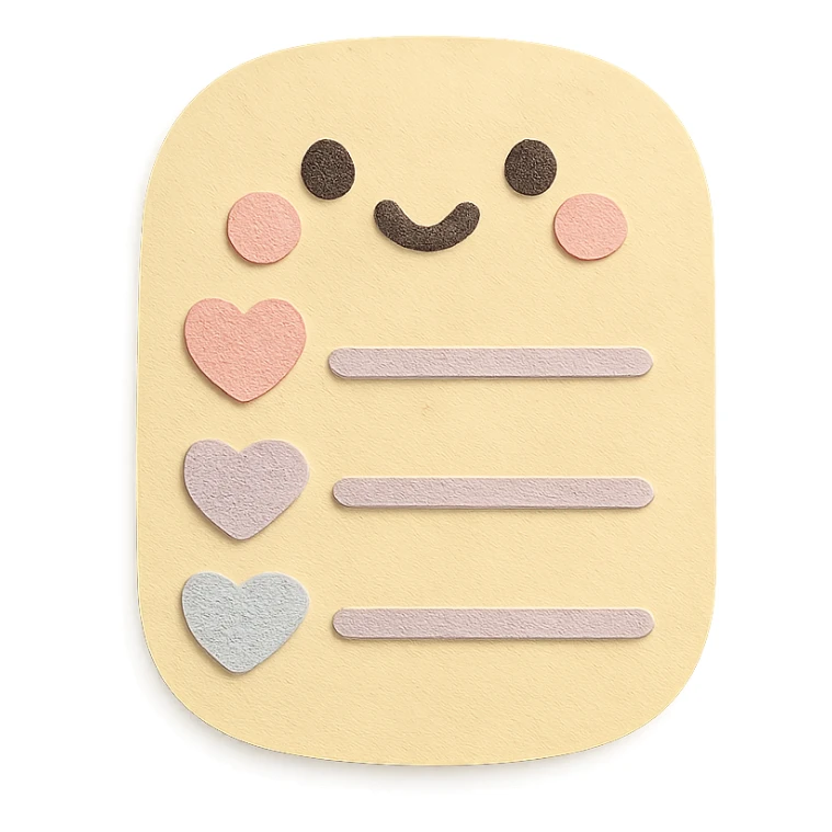 soft pastel kawaii rounded to-do list with pastel hearts as checkboxes in paper craft style sticker