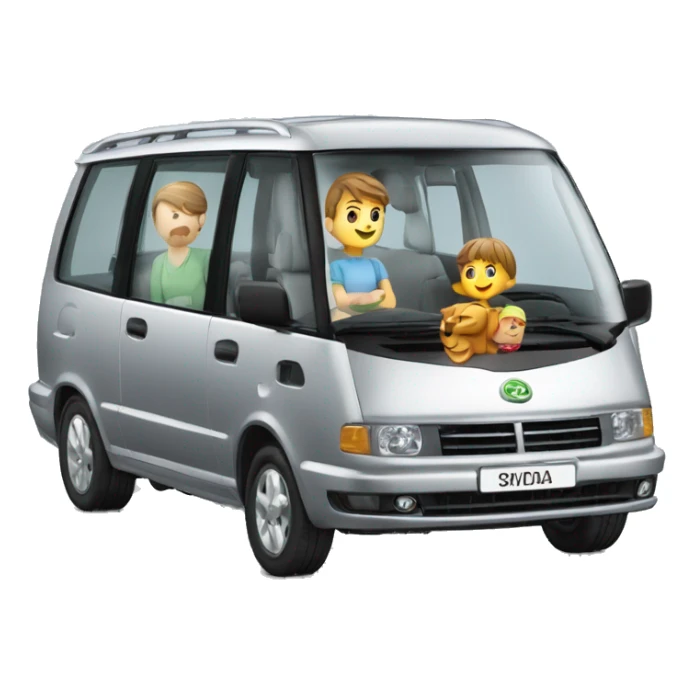 silver škoda superb combi with man, wife and boy child sticker