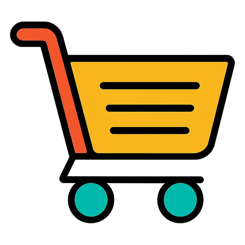 shopping cart, color outline icon style, black outlines sticker