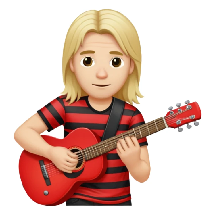 Long blonde hair man in a red and black horizontal stripe playing guitar  sticker