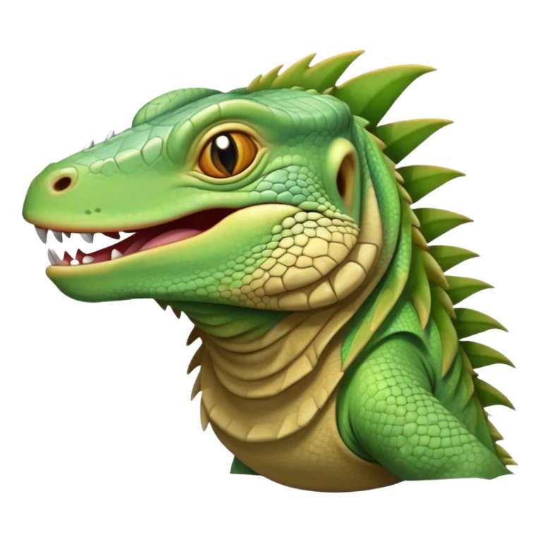 Cinematic Realistic Cute Yawning Iguana Portrait Emoji, Head tilted slightly with a dramatic, wide-open yawn, showcasing a soft, textured green-scaled face with gently drooping features and half-closed, drowsy amber eyes, rendered with natural detail and subtle shadows, high shine, relaxed yet expressive, styled with a dash of tropical charm, soft glowing outline, capturing the essence of a sleepy yet affectionate iguana that appears ready to stretch out and enjoy a peaceful nap! sticker