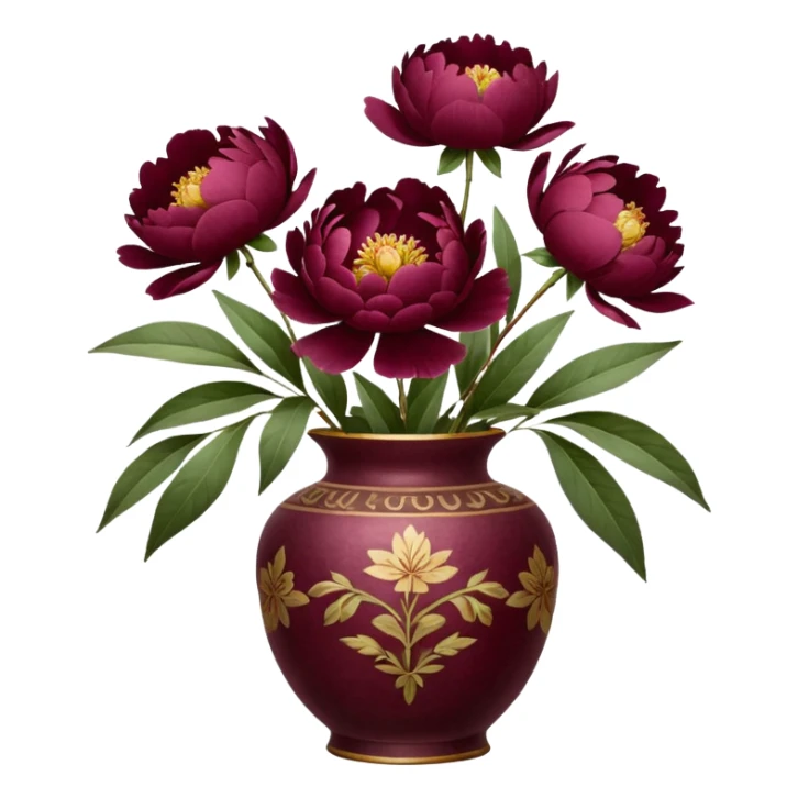5 burgundy peonies in a vintage vase sticker