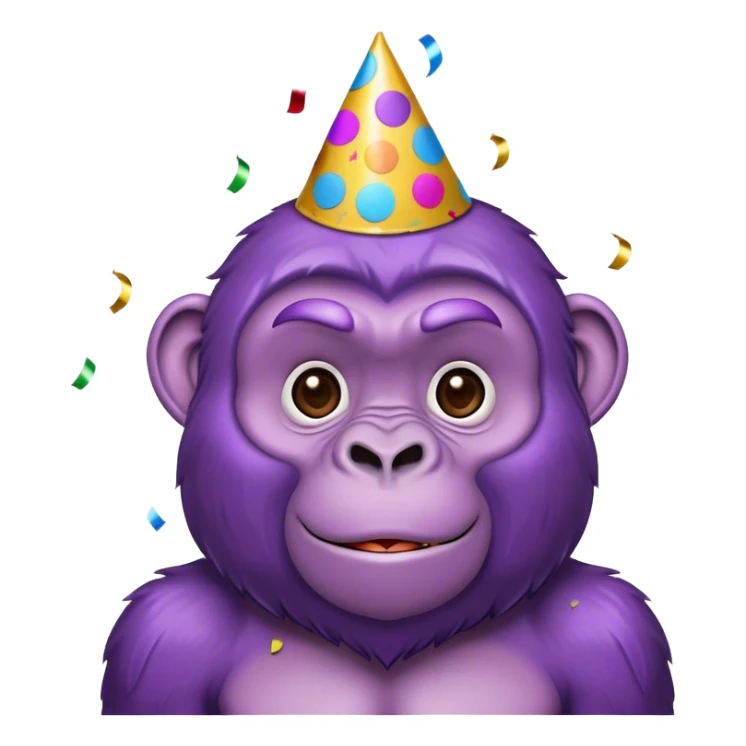 purple gorilla with birthday hat and confetti sticker
