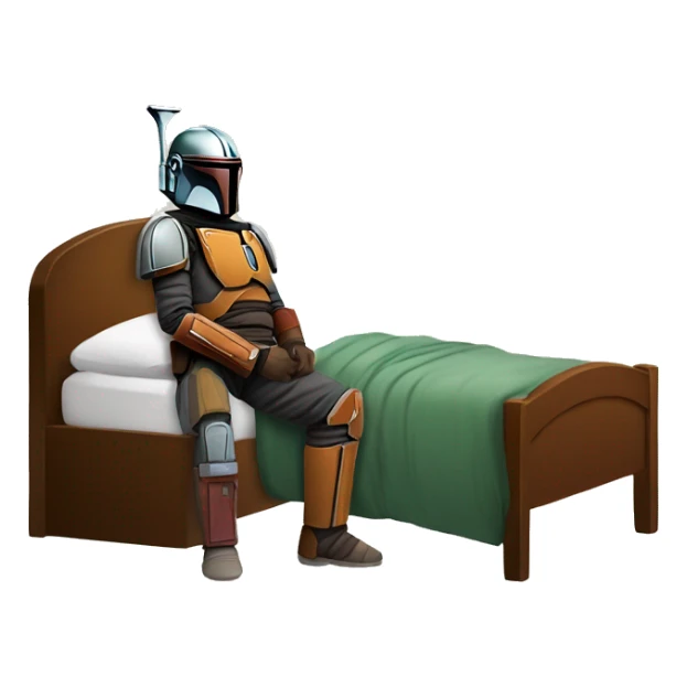 Mandalorian close next to a bed with sick person in it. sticker
