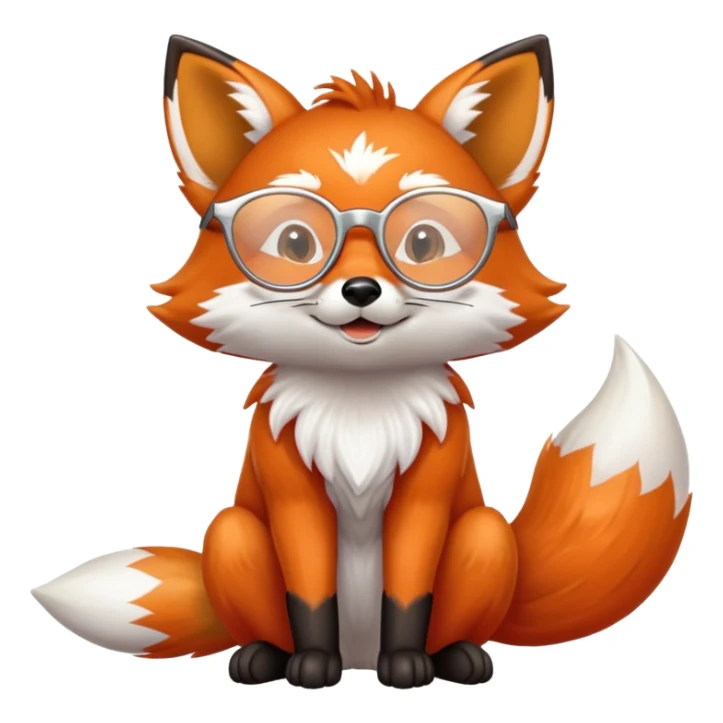 A kind fox with shimmering fur, a glowing tail, a silver star on its forehead, and round glasses, sitting with its front paws together in a thankful gesture. 🦊🙏 sticker
