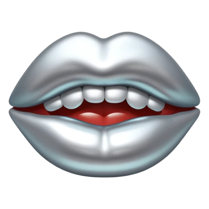 Chrome silver lips emoji, glossy metallic texture, iOS emoji style, smooth reflections, bold but minimal design, centered sticker