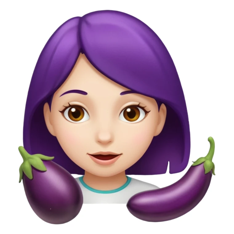 Girl eating eggplant sticker