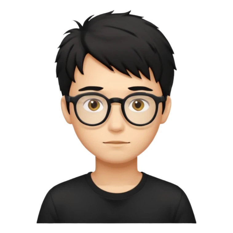 a light tan handsome boy with messy a black hair and spectacles. wearing a black tshirt sticker