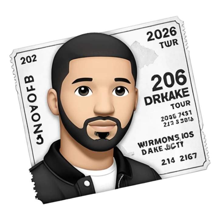 concert ticket, drake 2026 tour concert, black and white tickets sticker
