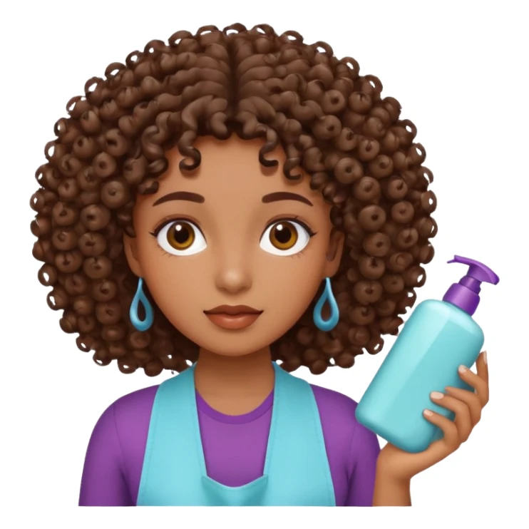 Menina na cor parda, com os cabelos bem cacheados e fazendo o movimento col produtos na mão limpando e cuidando do rosto sticker