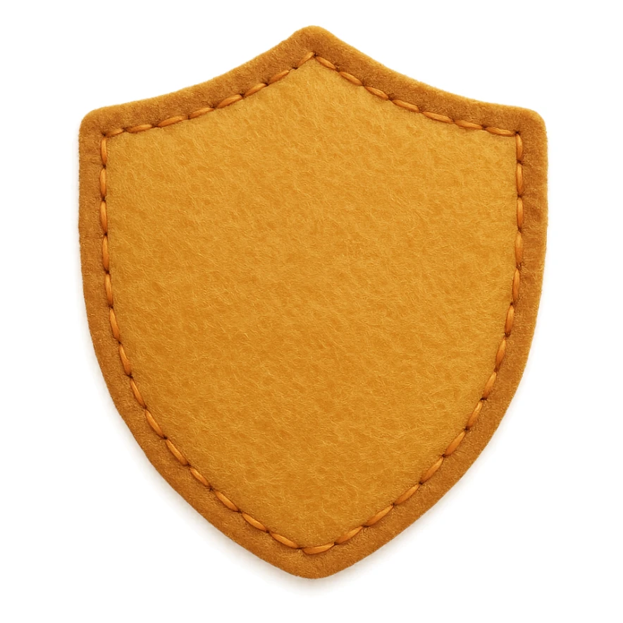 <StylePrompt>
  <Name>Minimal Felt Appliqué Icon</Name>
  <Description>
    A simplified plush icon style with soft felt textures, minimal facial features, and gentle stitching. Focuses on iconic shapes with low visual complexity for maximum clarity at small sizes.
  </Description>
  <VisualProperties>
    <Material>Felt</Material>
    <Texture>Soft, matte surface with faint fiber detail</Texture>
    <Stitching>
      <Type>Thin thread</Type>
      <Color>Muted orange or brown</Color>
      <Pattern>Sparse edge stitching only</Pattern>
    </Stitching>
    <Padding>Low to moderate—slightly puffy but not high-relief</Padding>
    <Edges>Smooth, rounded</Edges>
    <ColorPalette>
      <Primary>Warm yellows, oranges, and browns</Primary>
      <Accent>Minimal dark brown for eyes and nose</Accent>
      <Background>Plain or soft gradient, off-white preferred</Background>
    </ColorPalette>
  </VisualProperties>
  <FacialFeatures>
    <Eyes>Small circles, dark brown</Eyes>
    <Nose>Simple dot or triangle</Nose>
    <Mouth>Omit or use curved line only</Mouth>
    <DetailLevel>Low</DetailLevel>
  </FacialFeatures>
  <Rendering>
    <Lighting>Flat and soft, minimal shadows</Lighting>
    <Perspective>Side or front profile, no complex angles</Perspective>
  </Rendering>
  <Applicability>
    <SubjectType>Animals, objects, icons</SubjectType>
    <OutputFormat>Flat icon or patch-style asset</OutputFormat>
  </Applicability>
</StylePrompt>


{subject} = shield sticker