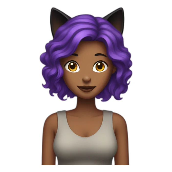 a woman with purple hair holding a black cat sticker