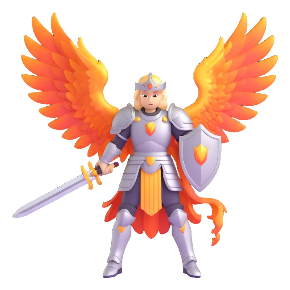 Archangel Michael in armor with flaming sword and large wings sticker