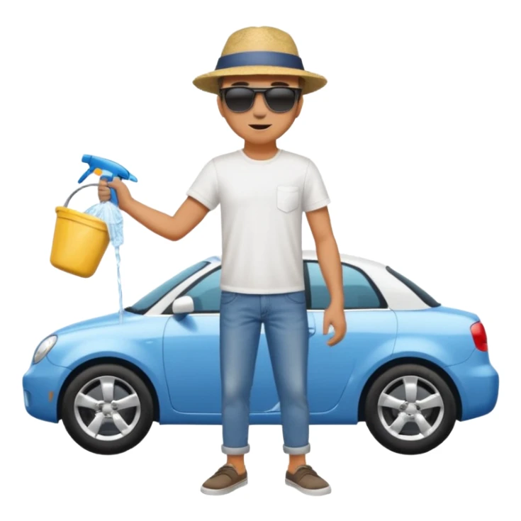 man washing a car outside his house full body sticker