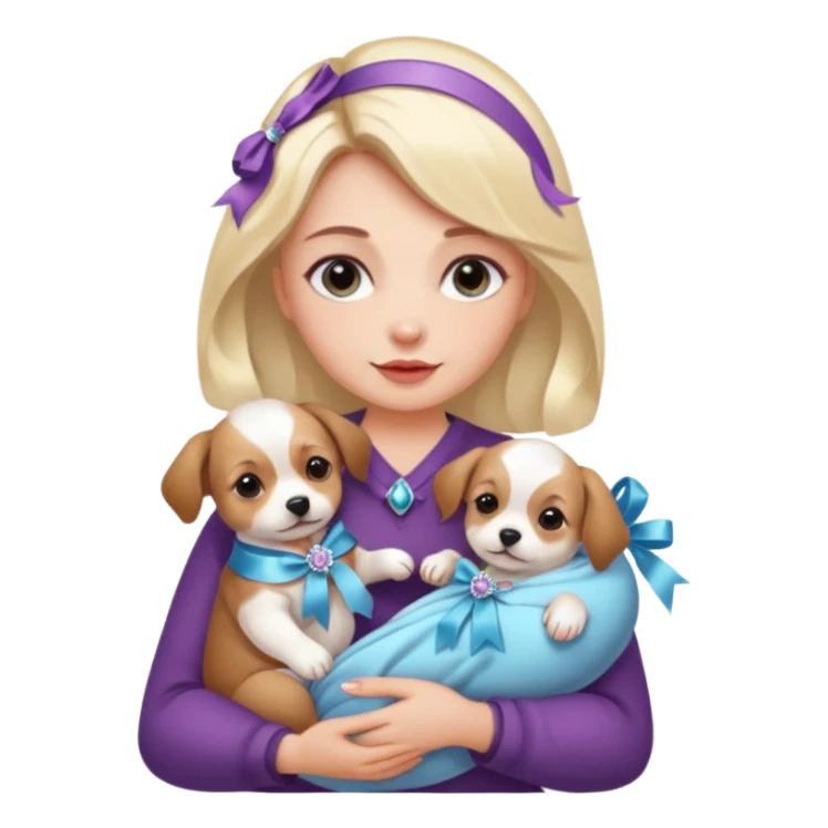 woman holding baby dogs with ribbons and crystals sticker