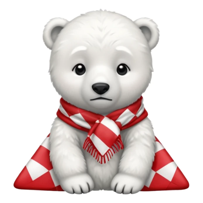 baby Polar Bear, sad, wearing red Checkered Triangle scarf sticker