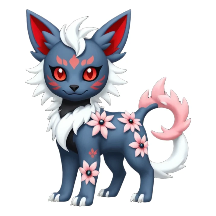 Floral pastel gothic edgy emo cool and ruby-jewelry-adorned Absol-Litten-Amaura-fusion-Fakemon-animal-creature  sticker