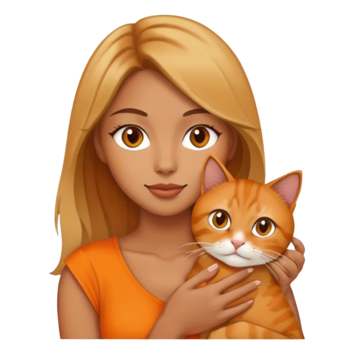 a woman with brown hair, half blonde, holding an orange cat sticker