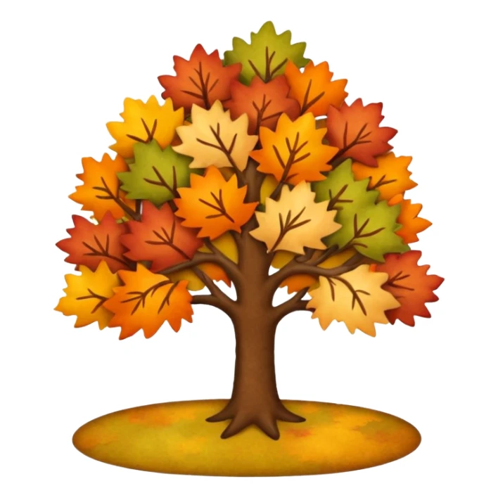Fall tree with beautiful autumn colors, felt texture, scrapbooking sticker