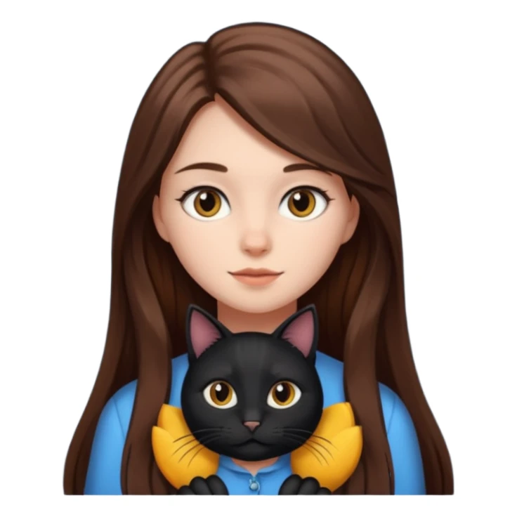 girl with long brown hair and a black cat sticker