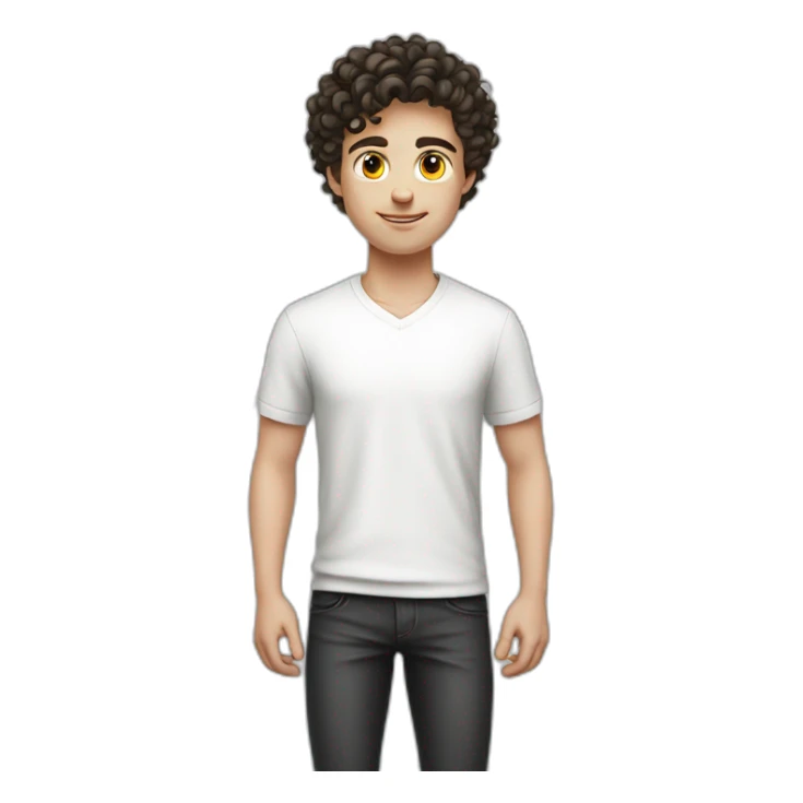 young white European guy with a white shirt and curly black short hairs sticker