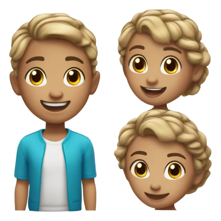 Create a happy child Memoji, suitable for a boy and girl, with bright expressive eyes and a lively hairstyle (e.g., short messy hair for a boy, ponytail or braids for a girl). The character should have a playful and energetic expression." sticker