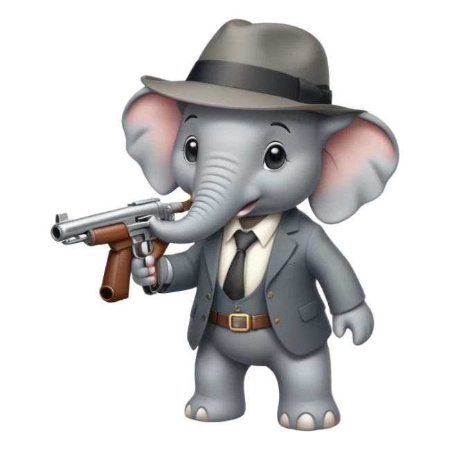 elephant with tommy gun and fedora hat sticker